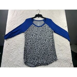 Maurices Women's Blue Sleeve Grey Leopard Print Top S Rayon Spandex